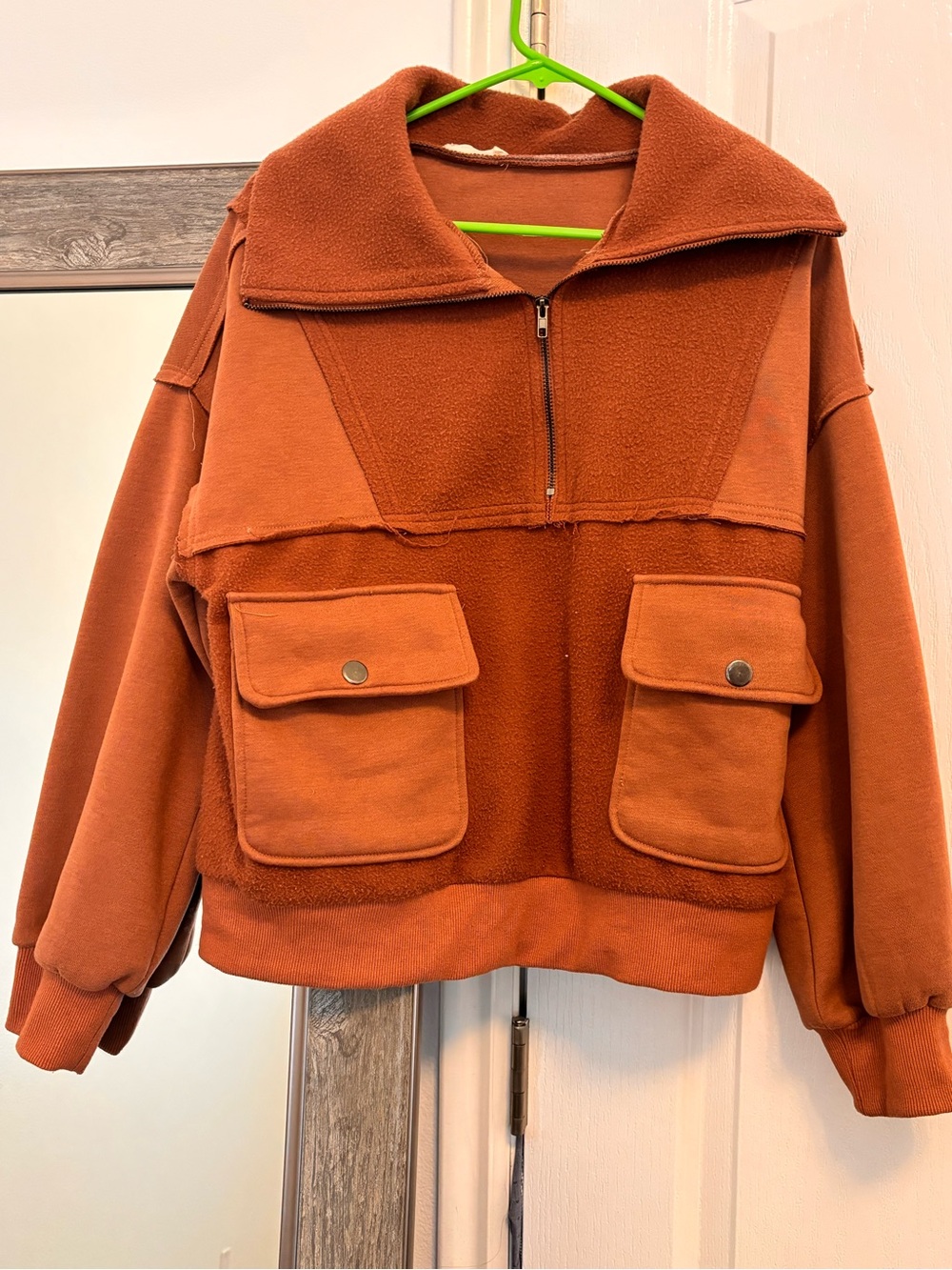 Women’s Rust Half-Zip Fleece Jacket with Front Pockets